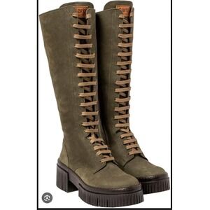 Art Company Women's York 1376 Green Leather Lace Up Tall Platform Boots- 9.5